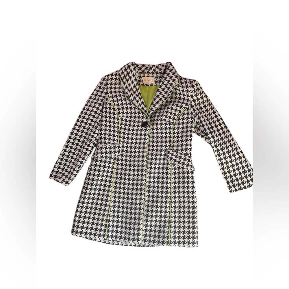 Vintage GMI Ladies Size 12 Coat - B&W Herringbone With Green Lining